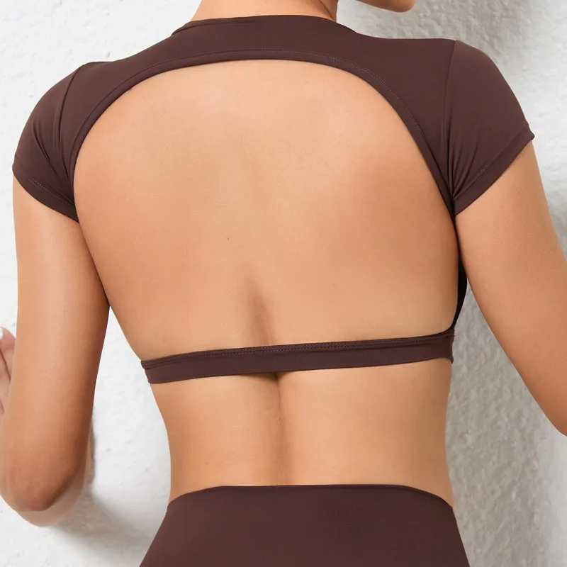Hearuisavy Camisetas Deportivas de Verano Transpirables, Tops de Entrenamiento, Ropa Deportiva, Ropa de Yoga sin Espalda, Tops Cortos Deportivos, Top de Gimnasio para Mujer