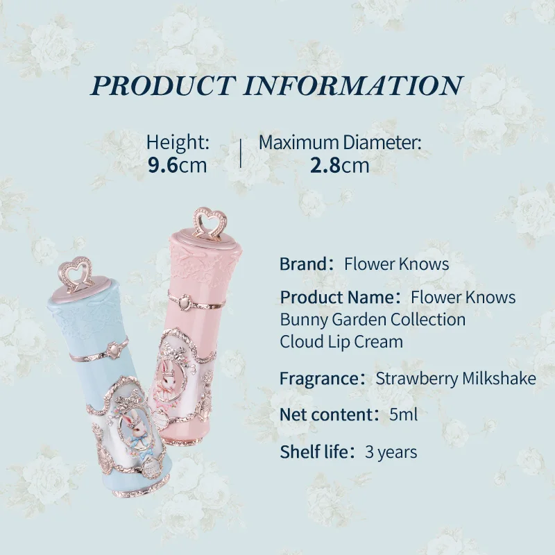 Flowerknows Lip Stick Bunny Garden Collection Cloud Lip Cream, Lápiz Labial Impermeable de Larga Duración, Maquillaje Coreano