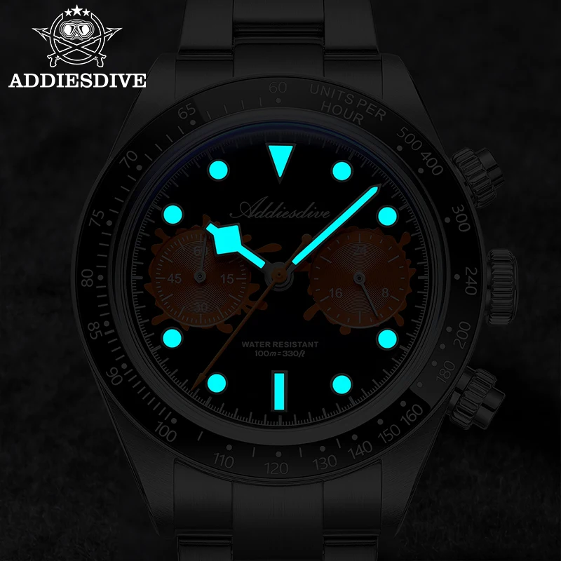 ADDIESDIVE 2026 Nuevo Reloj Cronógrafo de Lujo para Hombre VK64, Resistente al Agua 100m, Bisel de Cerámica, Luminoso BGW9, Reloj de Cuarzo de Acero 316L AD2520