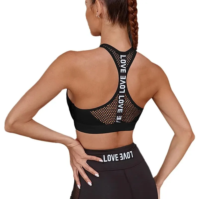 Sujetador deportivo para mujer, sujetador de Yoga con letras para Fitness, copa para correr, Yoga, gimnasio, Top corto de Fitness, Bralette de realce para mujer, sujetadores deportivos