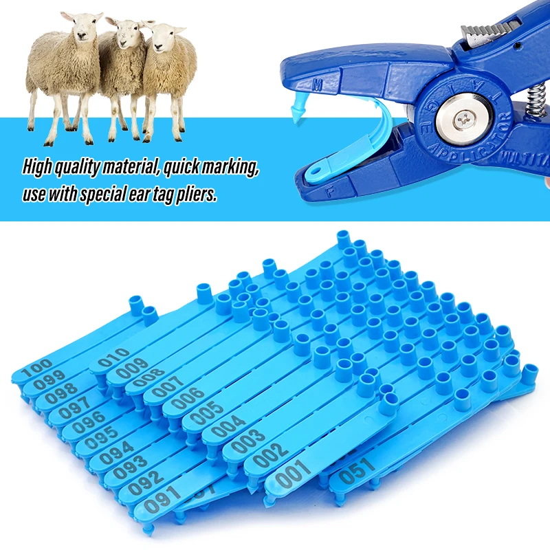 Etiquetas de oreja de animales de cabra con números, Color azul, perro, conejo, oveja, Material de nailon, Láser de oveja, n. ° 001-100, 500 piezas