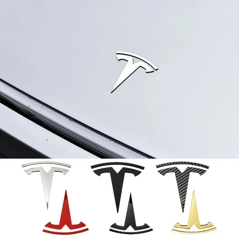 Para Tesla Model 3 y Model Y: Adhesivo de logotipo de aleación de zinc para capó delantero y emblema trasero de maletero con accesorios de estilo para carrocería.