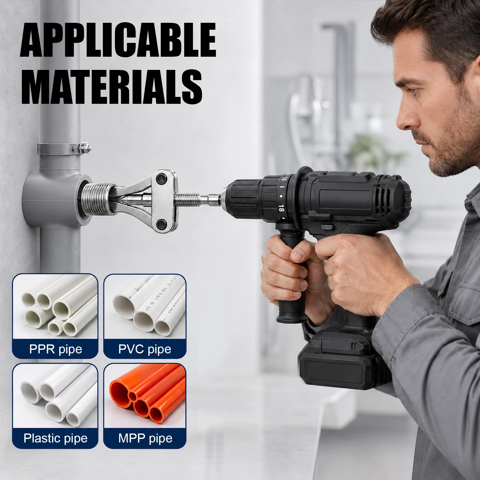 Extractor de Tuberías, Herramienta para Extraer Roscas Rotos, con Vástago Hexagonal para Taladro Eléctrico, para Tuberías de PPR, PVC, Plástico y MPP, DN20/25/32, 1/2″, 3/4″, 1″ Pulgada