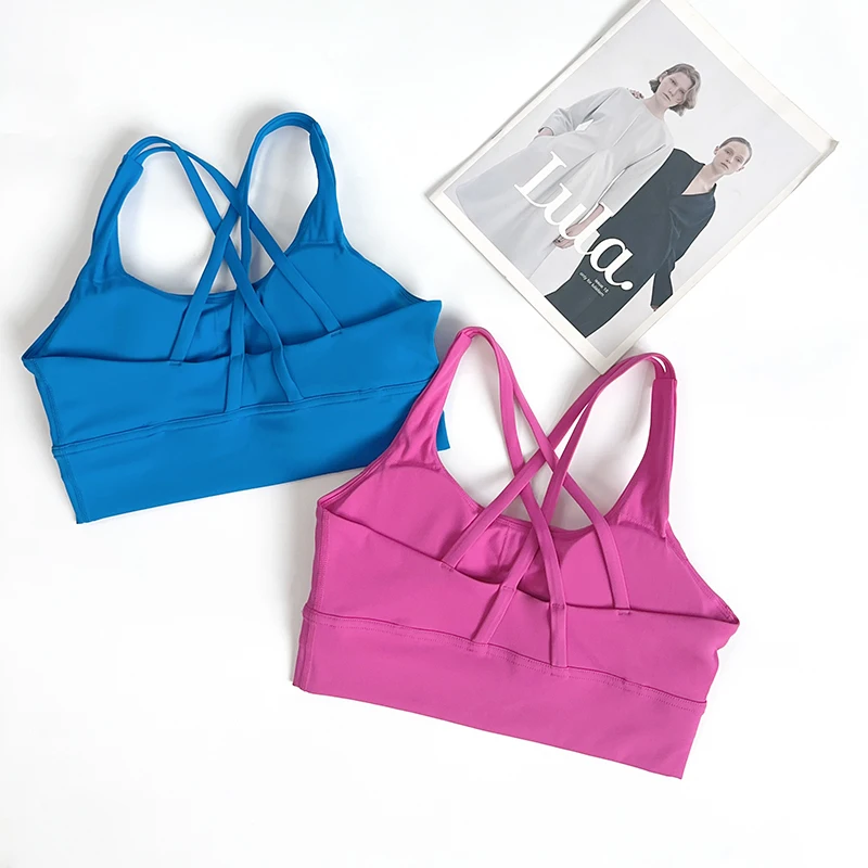 Sujetadores deportivos de Color sólido para mujer, sujetadores deportivos para correr en la espalda, Top de nailon, ropa interior Sexy transpirable para gimnasio