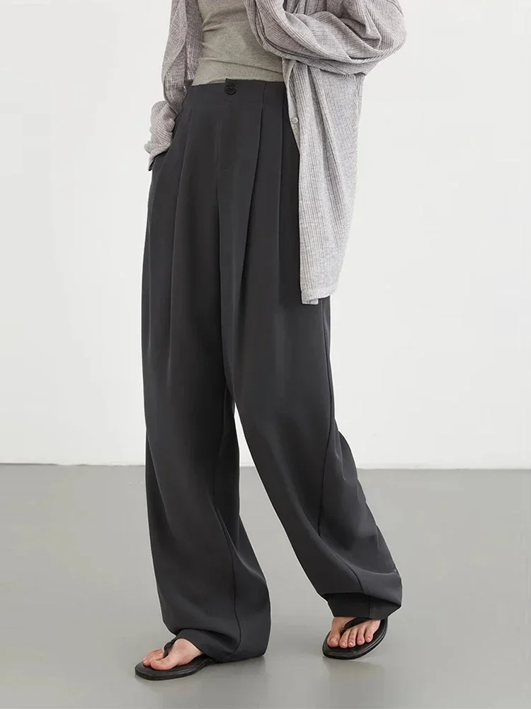 Pantalones CHIC VEN para mujer, nuevos pantalones informales plisados de cintura alta para mujer, pantalones largos de pierna ancha caídos para oficina para mujer, Primavera Verano 2025