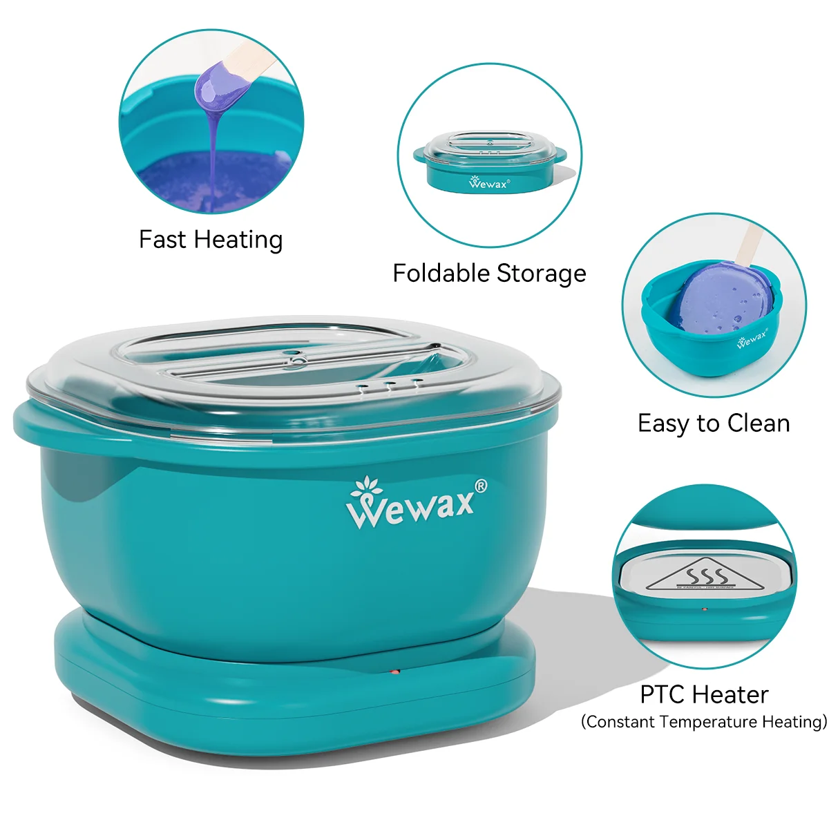 WEWAX Kit Calentador de Cera de Silicona Plegable de 35 Piezas con Enchufe Estadounidense, Granos de Cera Dura, Leche, Miel, Lavanda, Aloe Vera para Depilación Corporal Completa