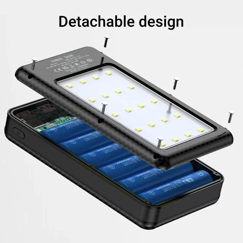Soporte para caja de batería tipo banco de energía 6*18650, carcasa de carga USB Dual tipo C con luces de camping para iPhone, Huawei 18650