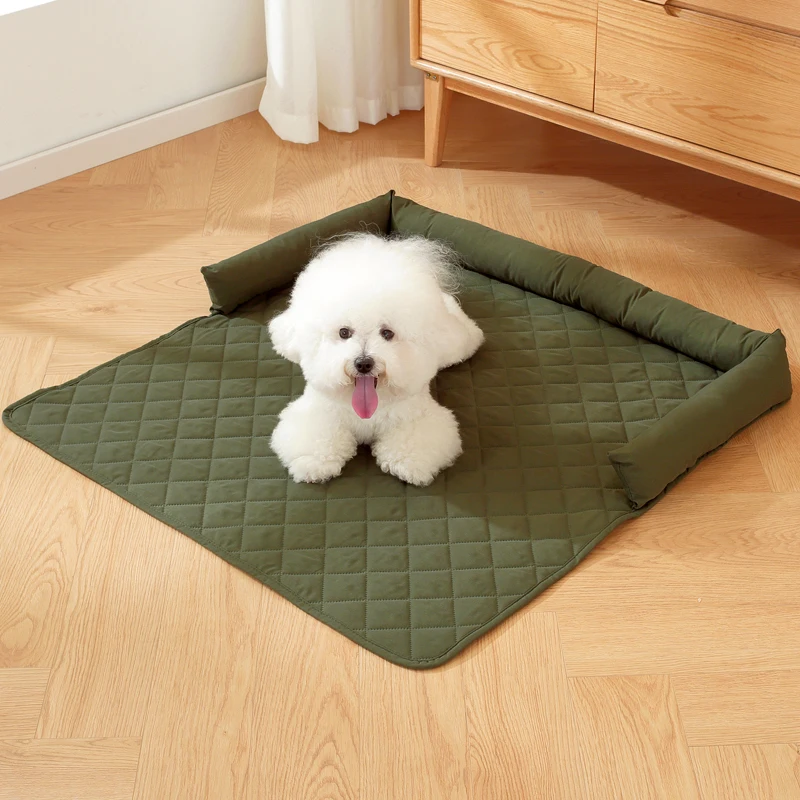 Manta de cama para perros, estera para perros, funda para sofá, almohadilla para mascotas con almohada para el cuello, nido calmante lavable para viajar a casa