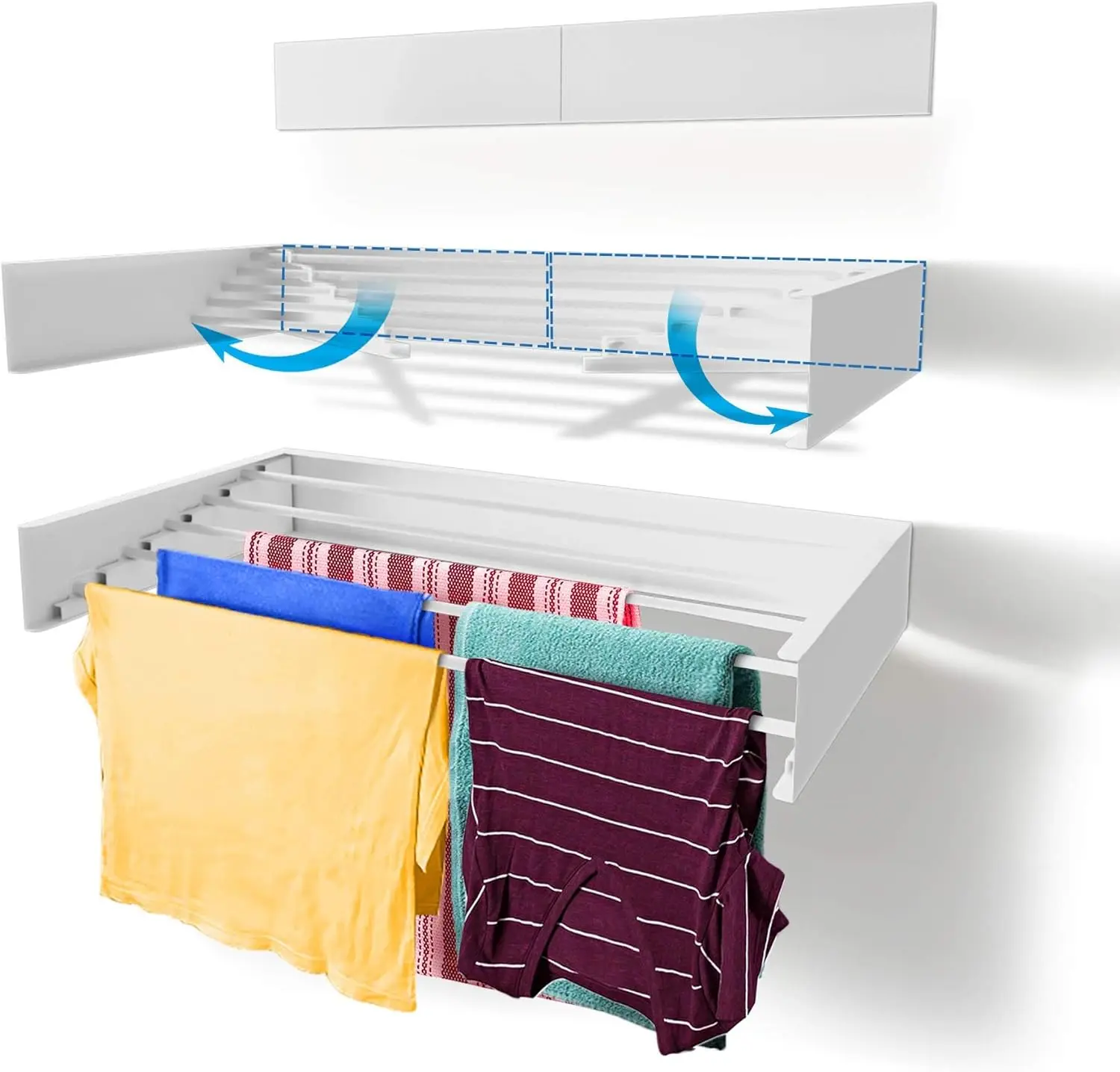 Tendedero plegable para ropa, tendedero para ropa montado en la pared, 5 varillas de aluminio, estantes para lavandería que ahorran espacio para secar ropa