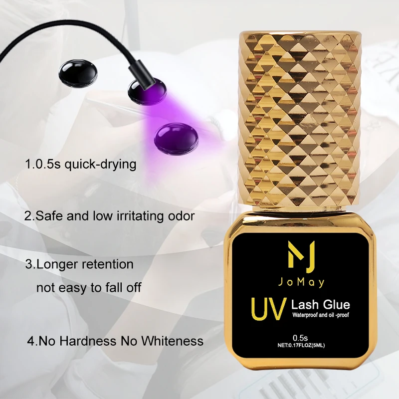 JOMAY 3 Botellas de Pegamento UV Negro de 5ml para Extensiones de Pestañas, Baja Irritación, Secado Rápido en 0.5 Segundos, Productos de Maquillaje UV