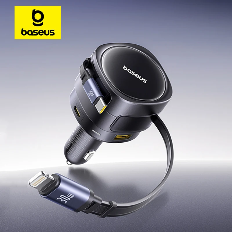 Baseus 90W cargador de coche tipo C iP Cable retráctil Dual cargador de teléfono PD QC SCP AFC PPS carga rápida para iPhone Samsung Xiaomi
