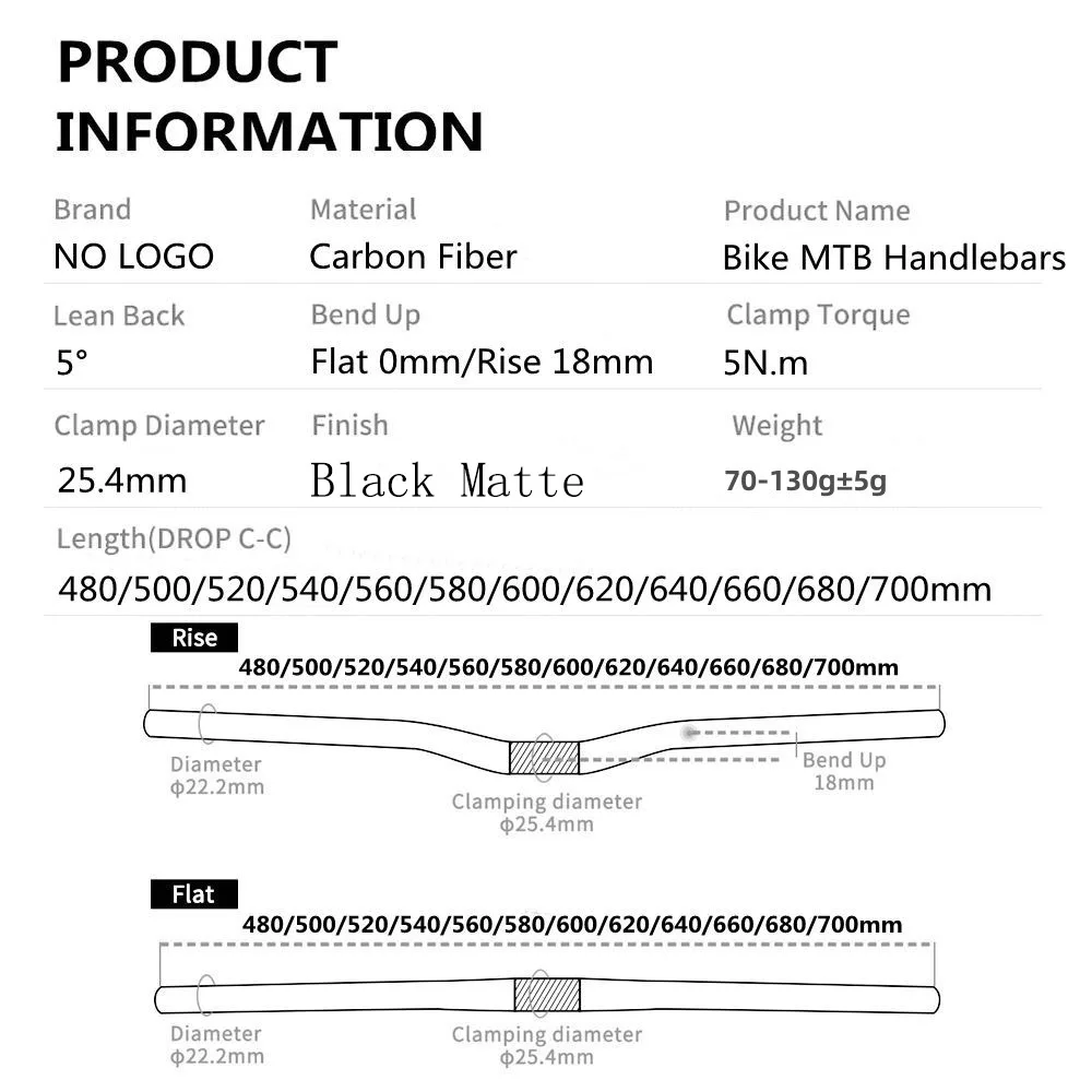 Manillar de carbono completo para bicicleta, barra de mango Horizontal de 25,4-400 MM, ultraligera, recta, 700