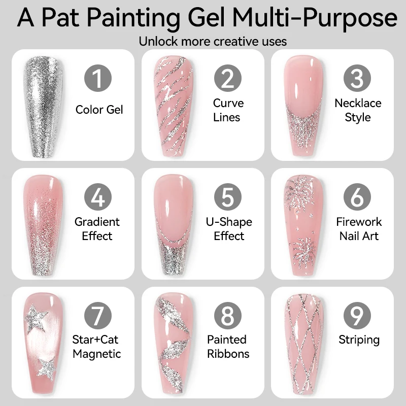 UR SUGAR Glimmer Pat Painting Gel Esmalte de Uñas Dorado Plateado para Uñas Francesas DIY Líneas Flores Pintadas Estampado Manicura Estampado de Uñas