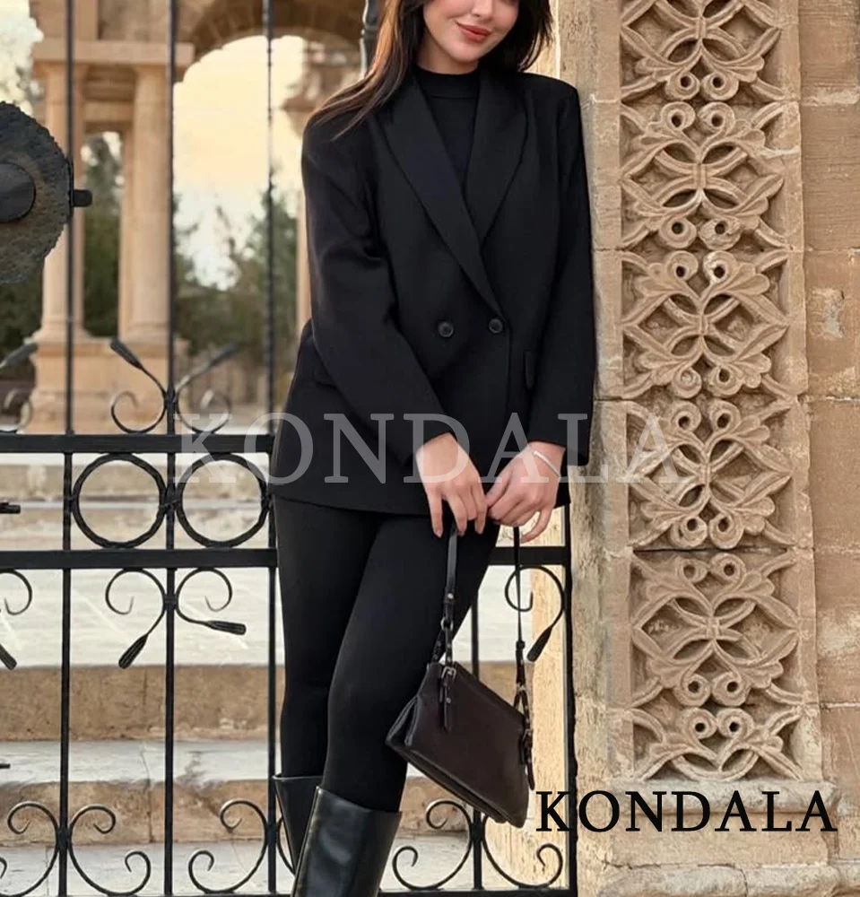 KONDALA elegante chaqueta cruzada para ir al trabajo para mujer, chaqueta Vintage con botones marrones, chaqueta de oficina a la moda para primavera y verano 2026