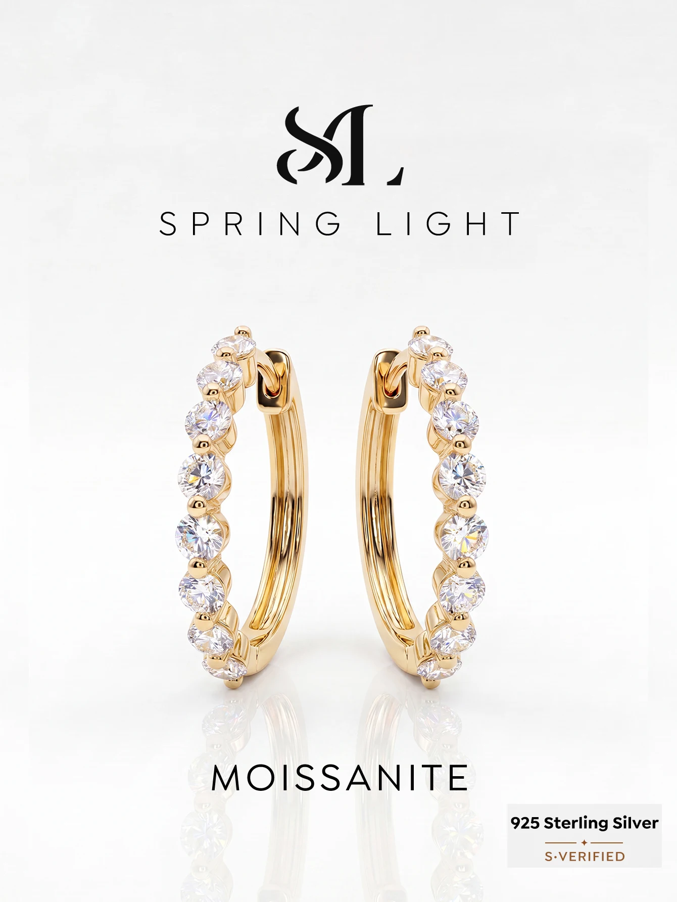 Pendientes de Aro Redondos con Diamantes Moissan Brillantes, Ideales para Uso Diario Femenino, Plata 925, Joyería Fina de Alta Calidad
