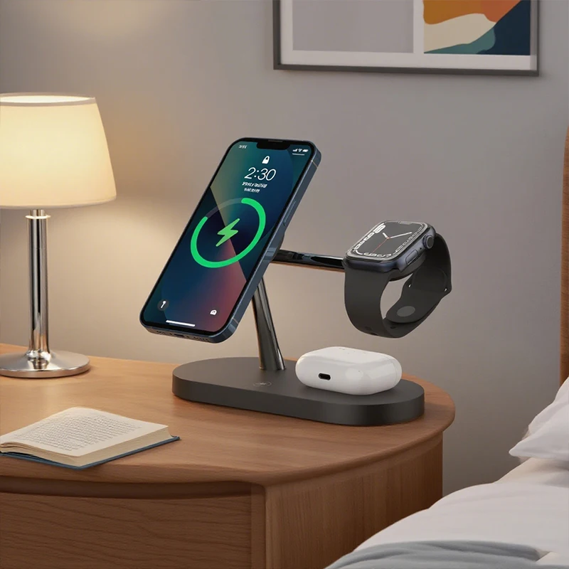 Soporte de cargador inalámbrico 3 en 1 para iPhone 12/13/14/15/16/17 Estación de carga rápida para Apple Watch 10 9 8 7 6 5 4 Airpods 2 3 Pro