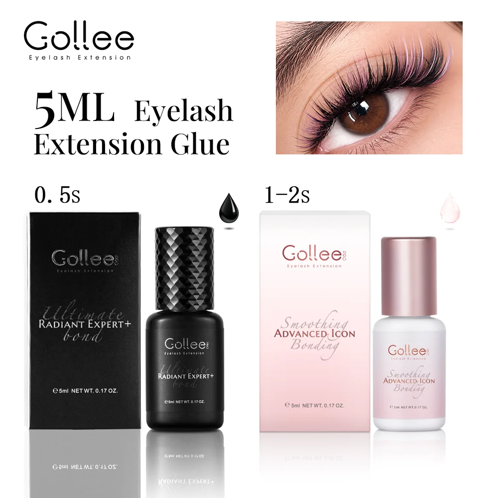 Pegamento para Pestañas Gollee Rosa 1-2s, Extensiones de Pestañas de Larga Duración (6-8 Semanas), Adhesivo Resistente al Agua, Maquillaje Profesional para Pestañas de Colores