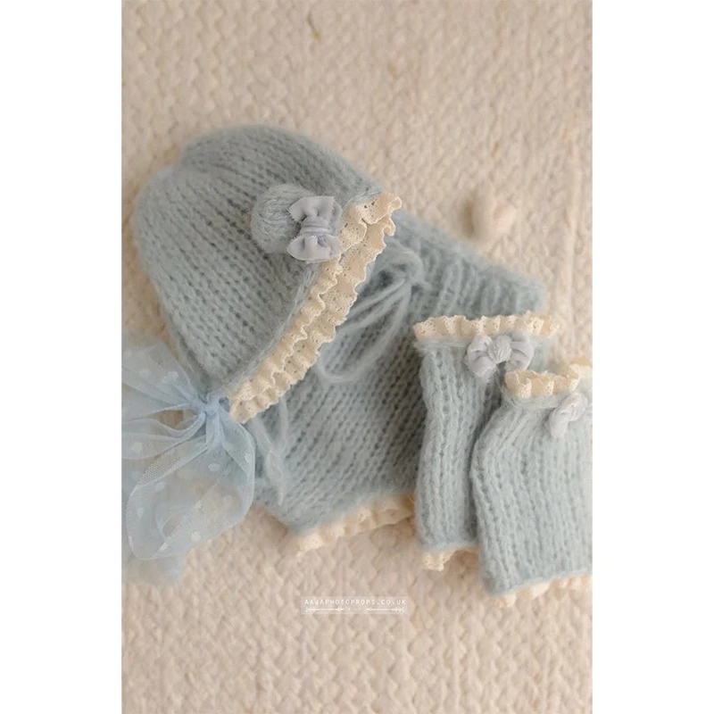 Accesorios de Fotografía para Recién Nacidos, Conjunto de Pelele Tejido, Gorro y Calcetines, Traje Vintage de Encaje Floral para Bebé Niña, Ropa para Sesión de Fotos de Estudio