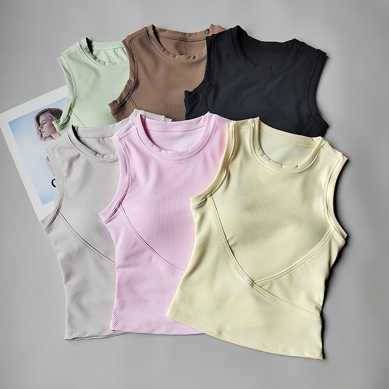 Chaleco deportivo de Yoga, sujetadores de nuevo estilo para mujer, estilo corto delgado con almohadilla para el pecho, traje de Fitness sin mangas de secado rápido para correr y Yoga