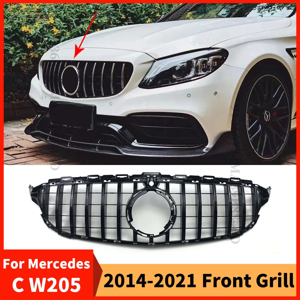 Parrilla de parachoques de rejilla delantera estilo GT para Mercedes W205 Benz C C205 S205 C43 2014-2021 como C260 C250 C180 C200 C300 ajuste deportivo
