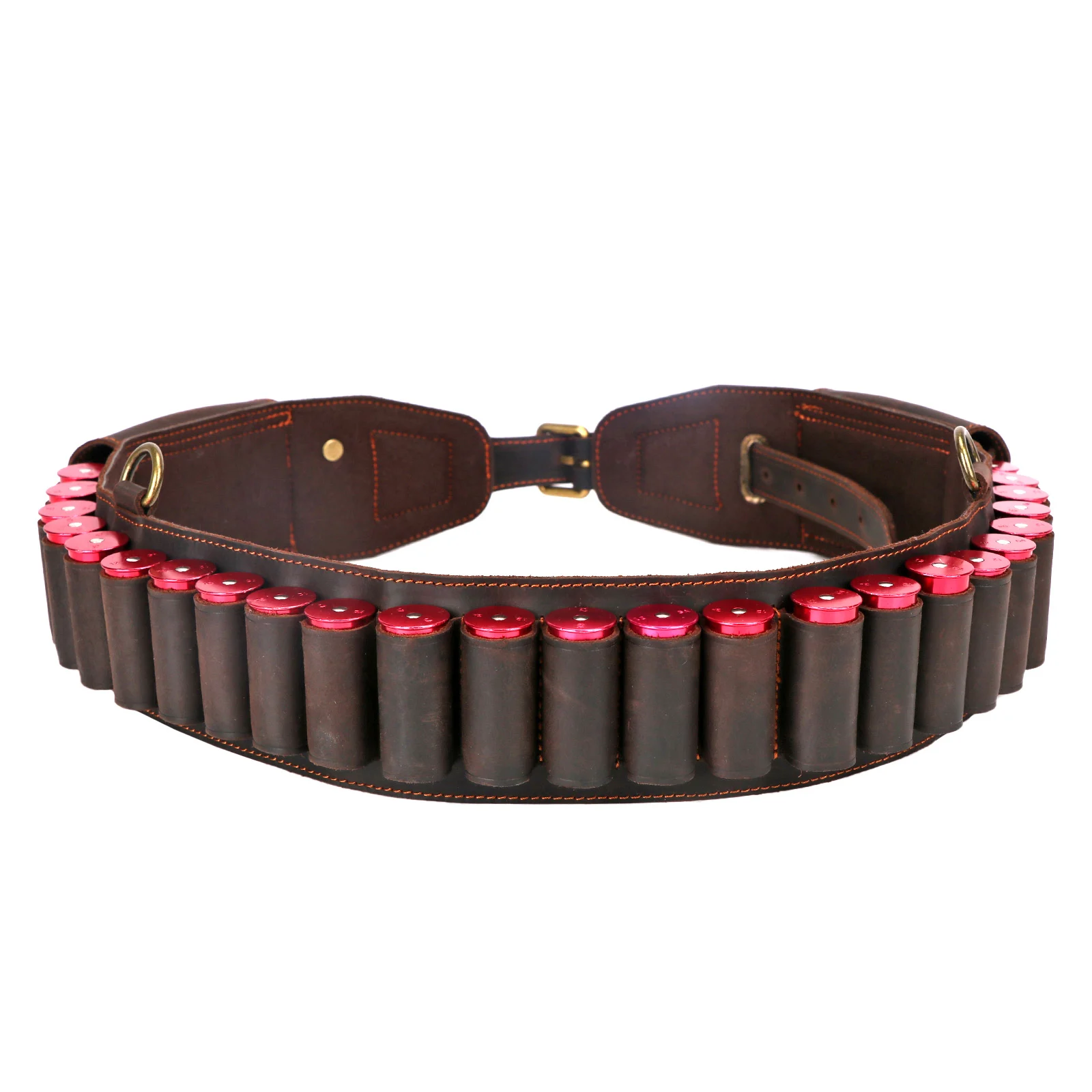 Tourbon-accesorios de caza, cartuchos de bandolera para pistola de calibre 12, cinturón, soporte para munición de cuero genuino marrón con bolsillo