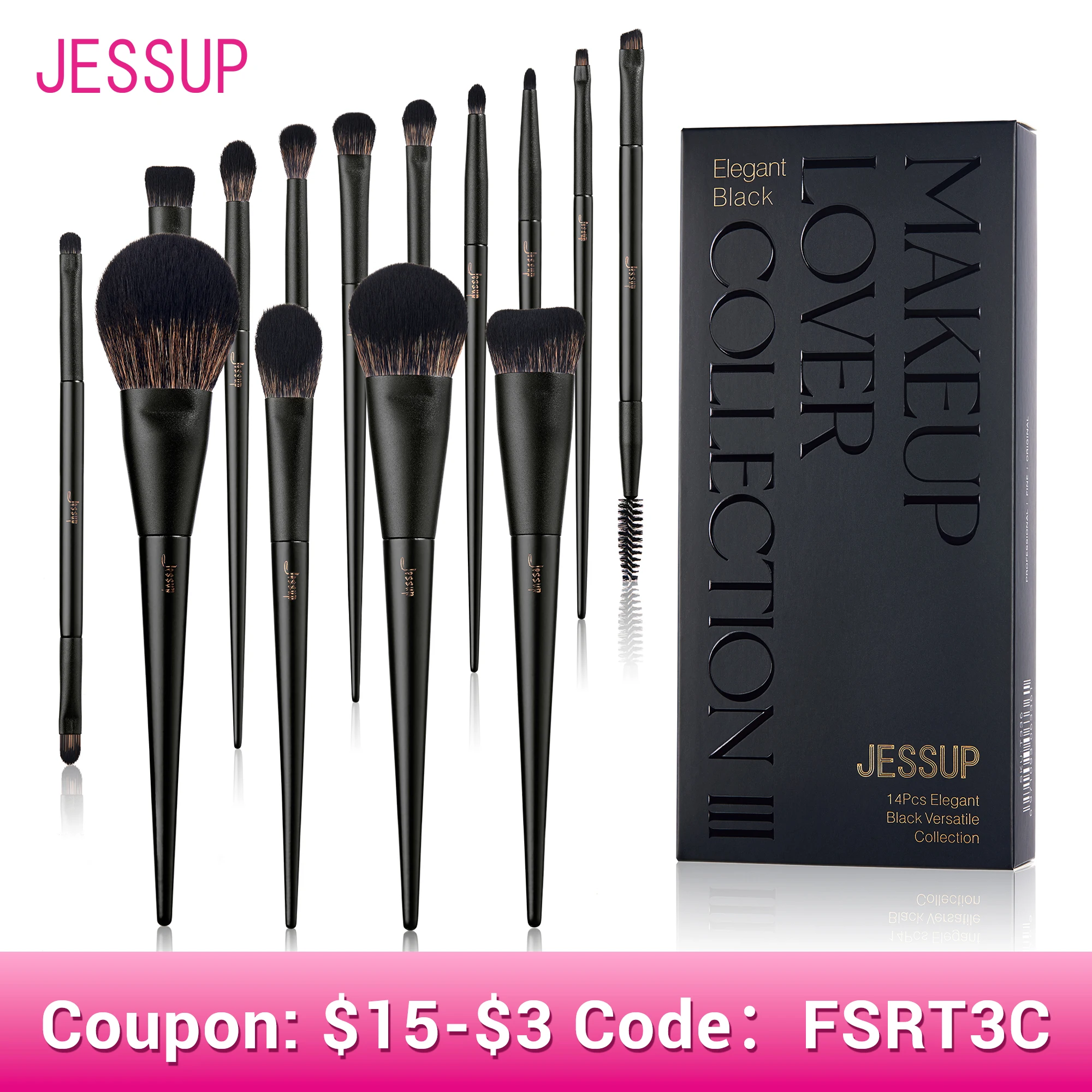 Jessup-Juego de brochas de maquillaje, 10-14 Uds., brocha de maquillaje, base de contorno en polvo, sombra de ojos, mezcla de resaltado, delineador corrector T336