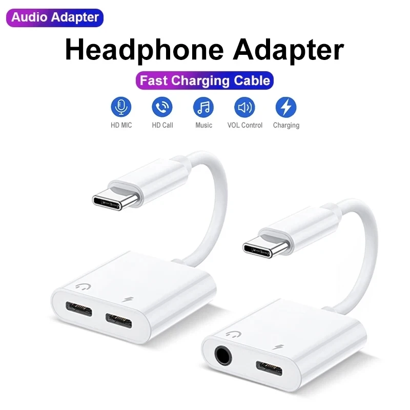 Adaptador OTG para conector de auriculares tipo C a 3,5mm para iPhone 15 Pro, cargador rápido para Samsung Xiaomi One Plus, Cable auxiliar con conector USB C