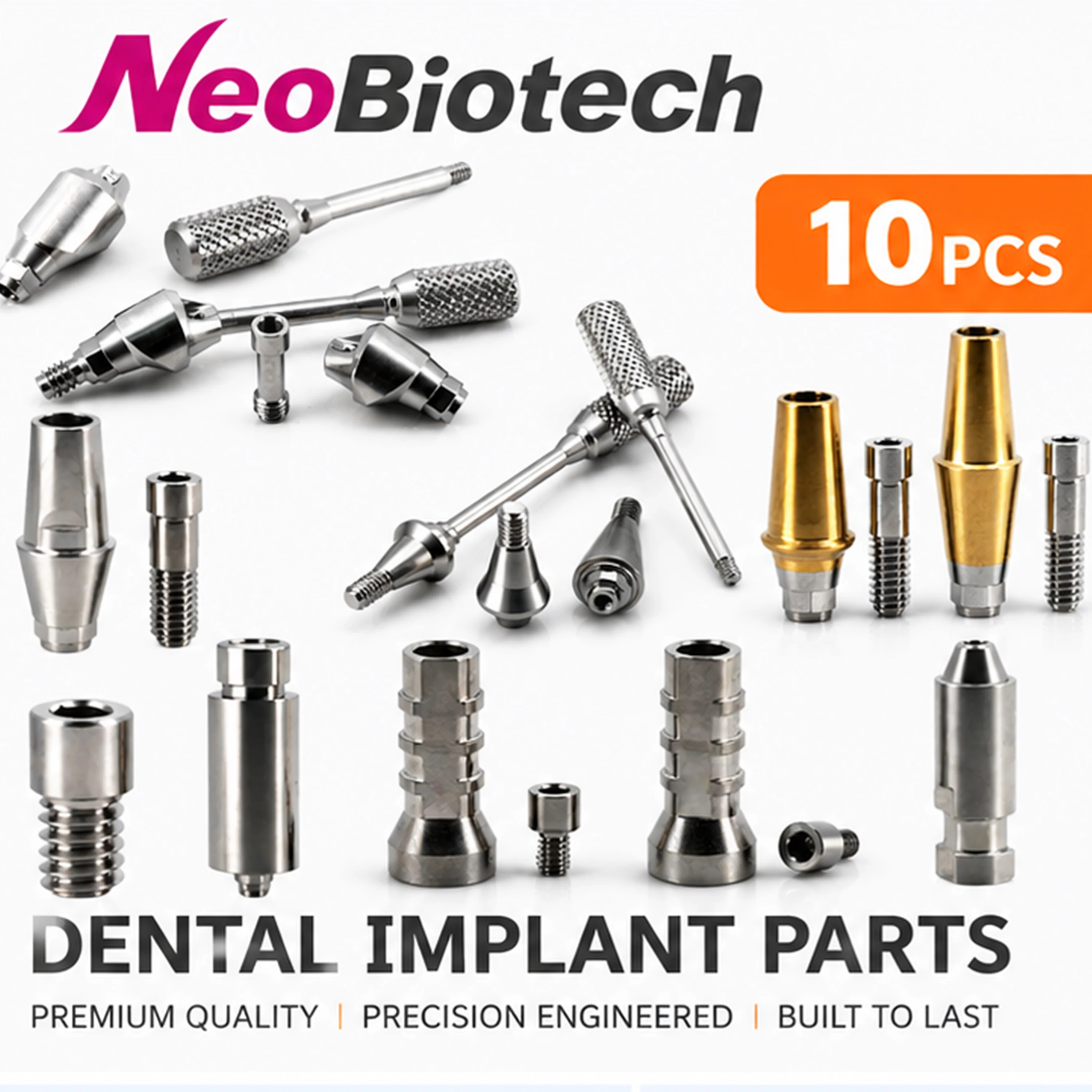 10 unidades de implantes compatibles NeoBiotech: Scanbody de titanio, pilar de transferencia multiunidad, pilar de cicatrización y tornillo óseo para restauración dental de laboratorio