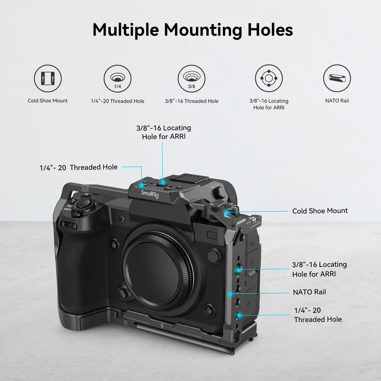 Jaula de cámara SmallRig para FUJIFILM X-H2 / X-H2S, plataforma de cámara de fabricación de vídeo de aleación de aluminio con rieles NATO, placa de liberación rápida -3934