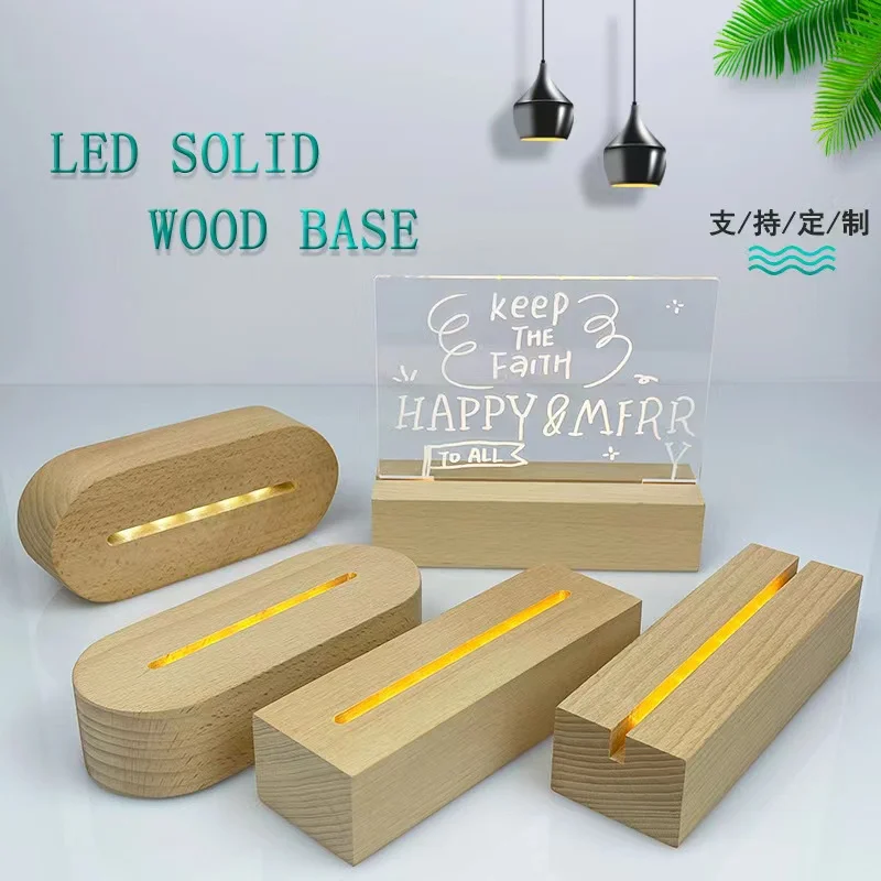Soporte de exhibición de luz Led con Base de madera de 5,9 pulgadas con batería AAA para lámpara de noche acrílica personalizada arte de vidrio de resina DIY