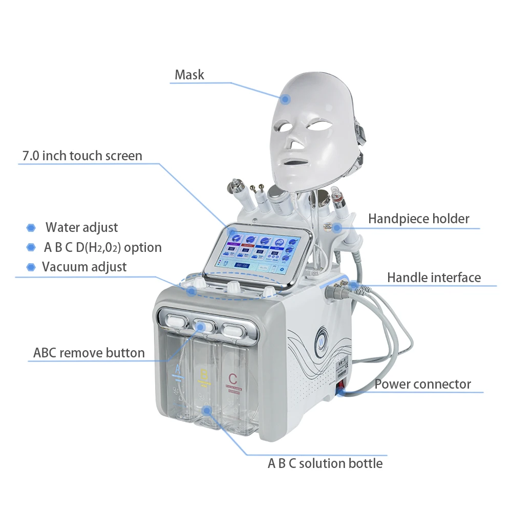 7 en 1 Dermoabrasión Peel Spa Máquina Facial Rejuvenecimiento de la Piel Hydro Dermoabrasión Hydro Aqua Cara Limpieza Profunda Dispositivo de Cuidado de la Piel