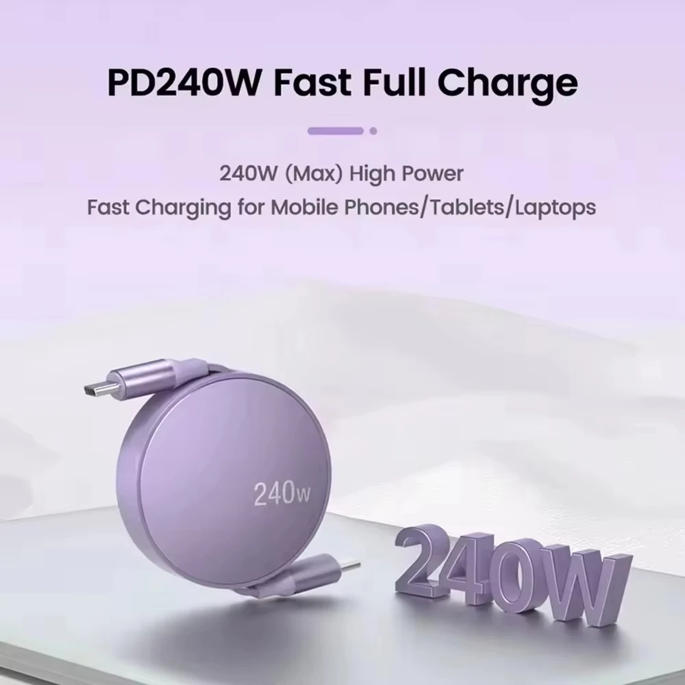 PD 240W USB-C a USB-C Cable de datos tipo C de carga rápida retráctil Cable de carga de teléfono móvil adecuado para iPhone Samsung Huawei