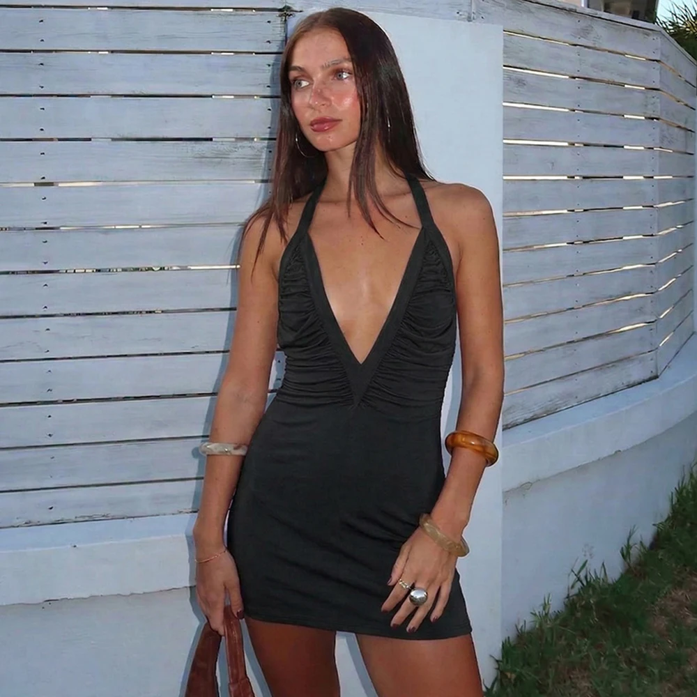 Vestido de Verano para Mujer Talenza, Elegante y Lujoso, con Cuello en V, Plisado y Espalda Descubierta, Nuevo Vestido Casual para Mujer, Ideal para Fiestas y Vacaciones