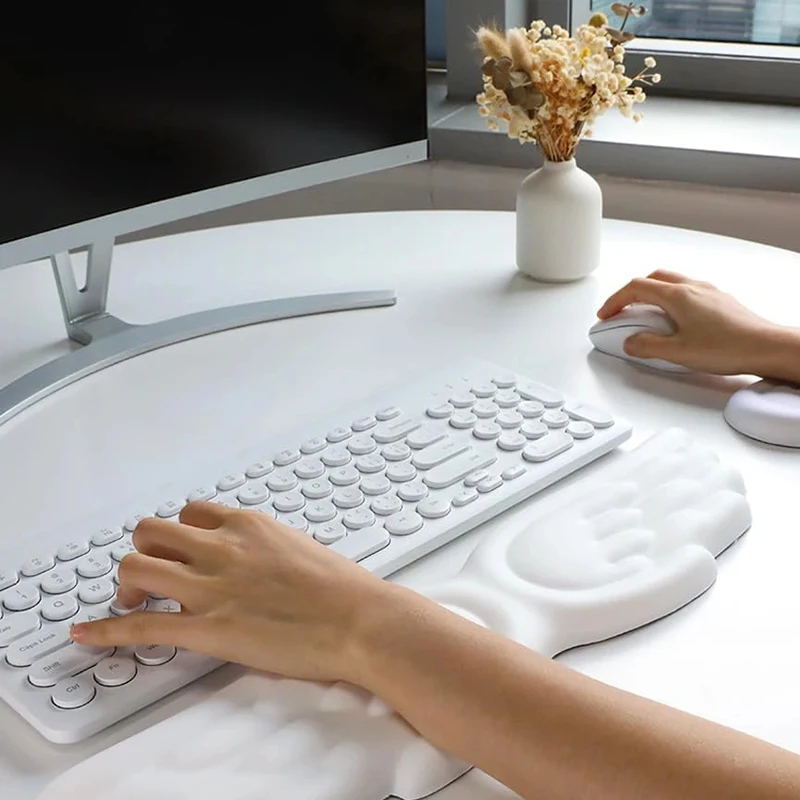 Reposamuñecas para teclado y ratón con forma de alas de ángel, espuma viscoelástica, antideslizante, ergonómico, para oficina, portátil y PC