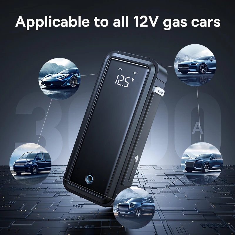 Arrancador de Coches Baseus Super Capacitor Mega 3000A, 12V, Dispositivo de Arranque de Emergencia para Automóviles, para Gasolina y Diésel