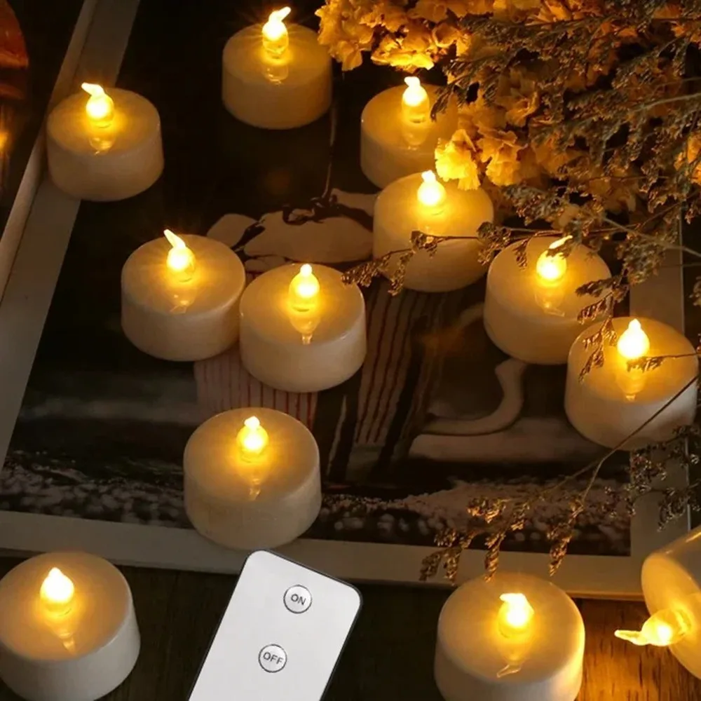 Vela Electrónica LED sin Llama con Control Remoto, Iluminación LED con Llama parpadeante, Velas de Té para Bodas, Fiestas y Decoración del Hogar
