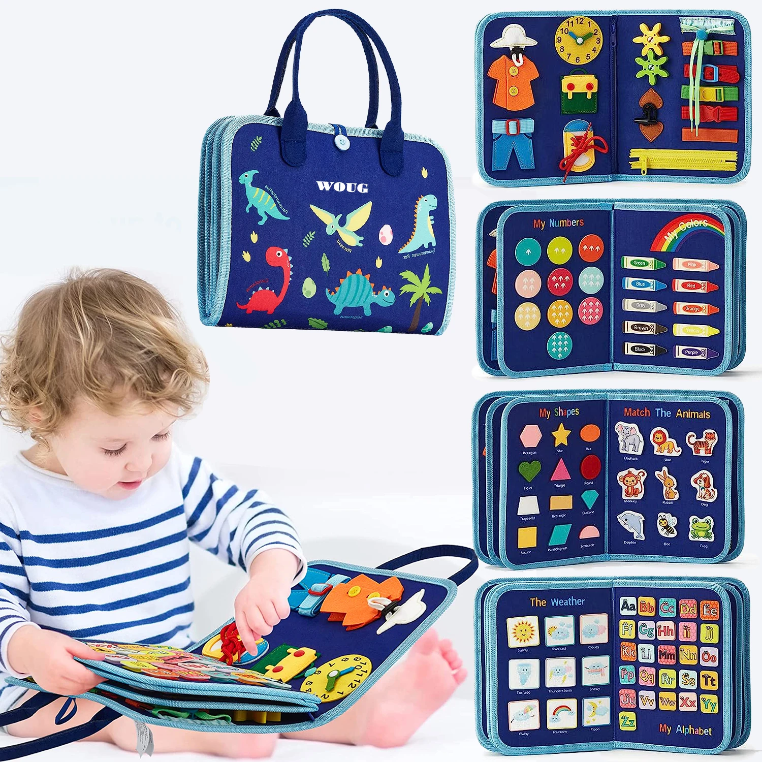 Juguetes Montessori, tablero ocupado, tablero de desarrollo de actividades sensoriales para niños pequeños para habilidades motoras, juguetes educativos de actividades de viaje