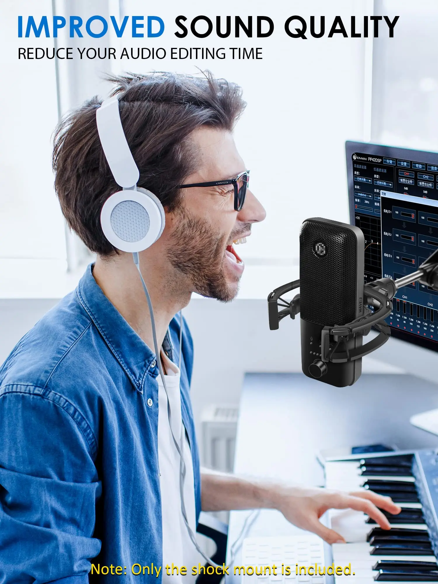 Soporte de choque Etour Wave, [Construído personalizado para micrófono Wave] Clip de soporte de montaje de choque de suspensión antivibración Compatible con Elgato