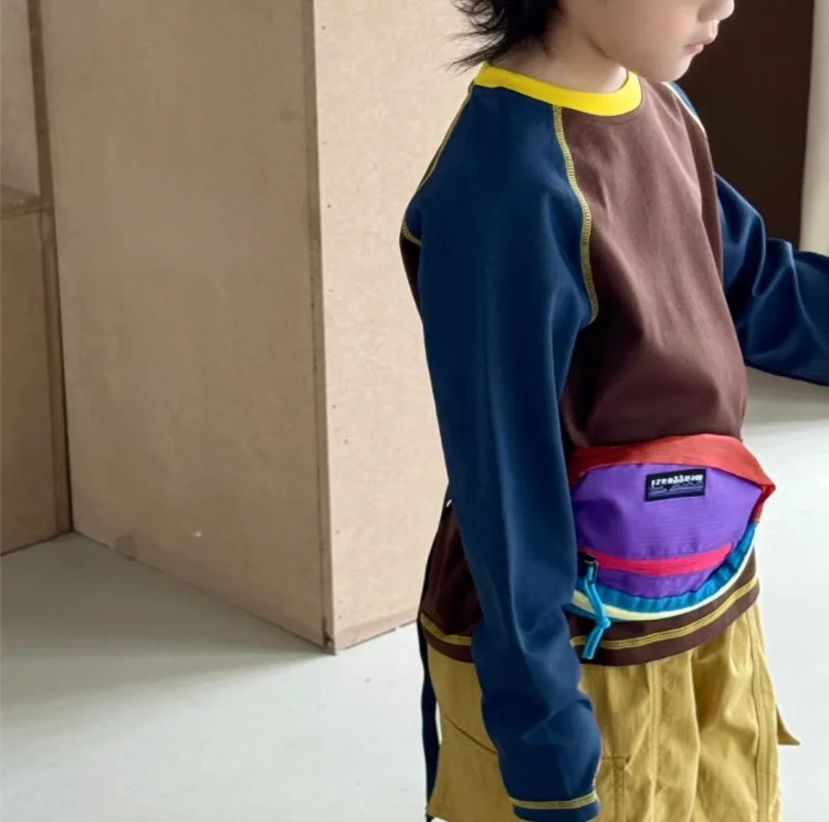 Camiseta para Niños, Primavera-Otoño 2026, Ropa Infantil Coreana, Camiseta de Manga Larga con Letras Bordadas a Color para Niños y Niñas