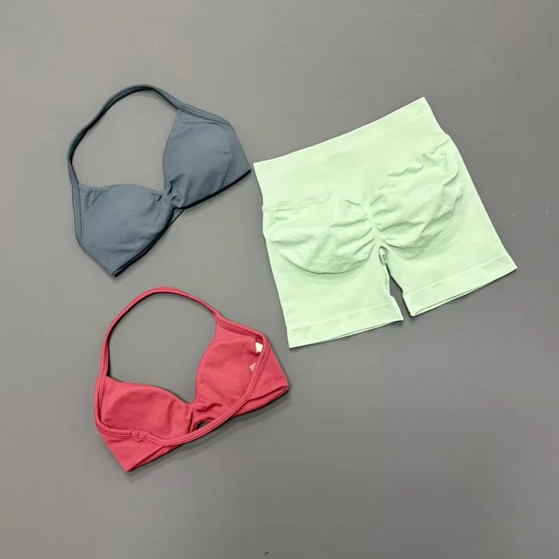 Conjunto de yoga sin costuras HISTELLO de 2 piezas, sujetador deportivo push-up, leggings moldeadores de glúteos, transpirables y cómodos para mujer.
