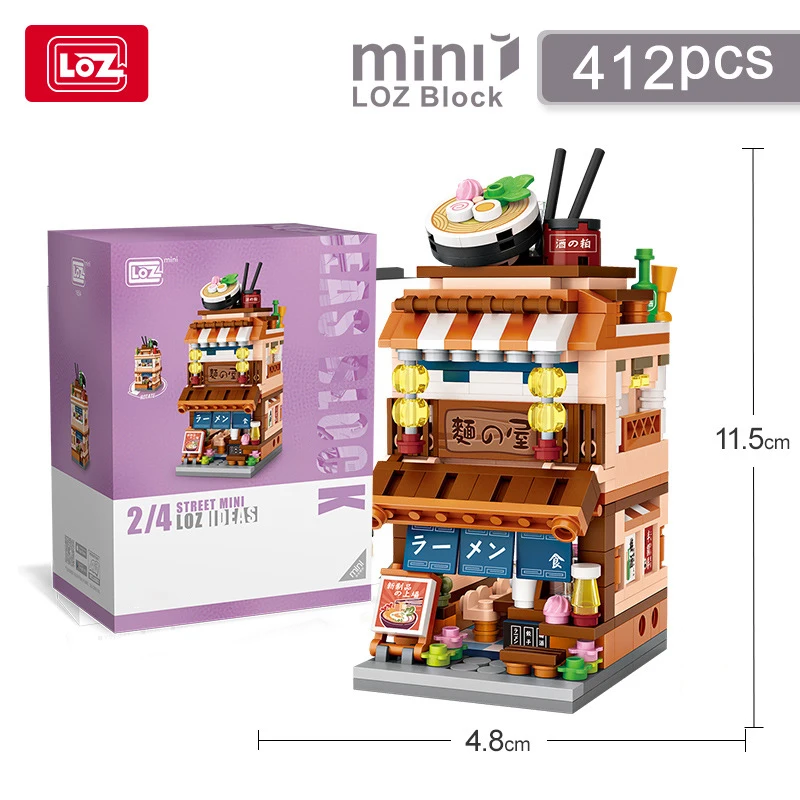 LOZ Mini Street View Series tienda matcha japonesa Ramen cantina tienda de kimono modelo de casa de construcción juguetes de bloques de construcción para niños