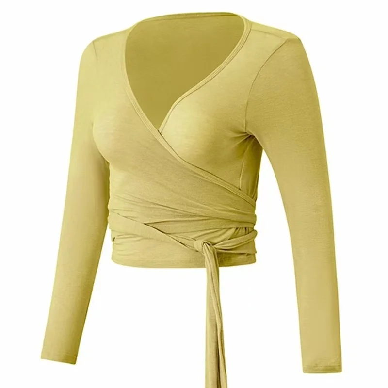 Ropa de yoga para mujer con correas cruzadas, top deportivo ajustado, ropa deportiva de manga larga y hermosa para Pilates