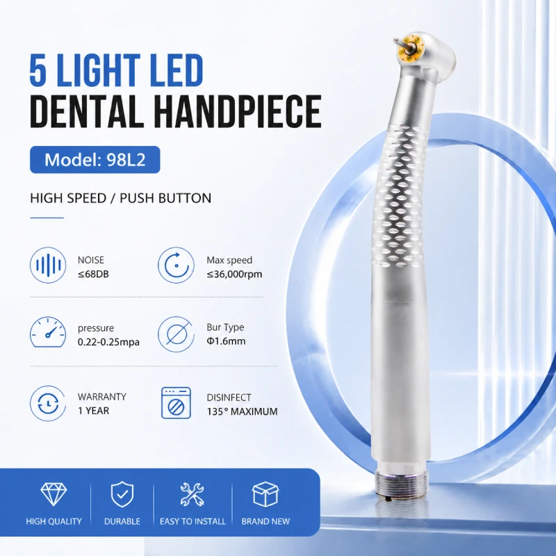 Turbina Dental de Alta Velocidad con 5 Luces LED, Cartucho de Rotor, Pulverizador de Agua, Pieza de Mano de 2/4 Orificios, Equipo Dental