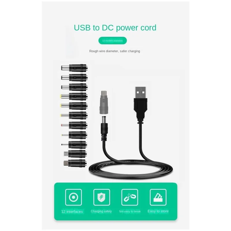 Cable de alimentación USB 12 en 1 de 5V a CC, Cable de carga Universal USB a CC, adaptador de conector de clavija, enchufe de 5,5x2,5mm