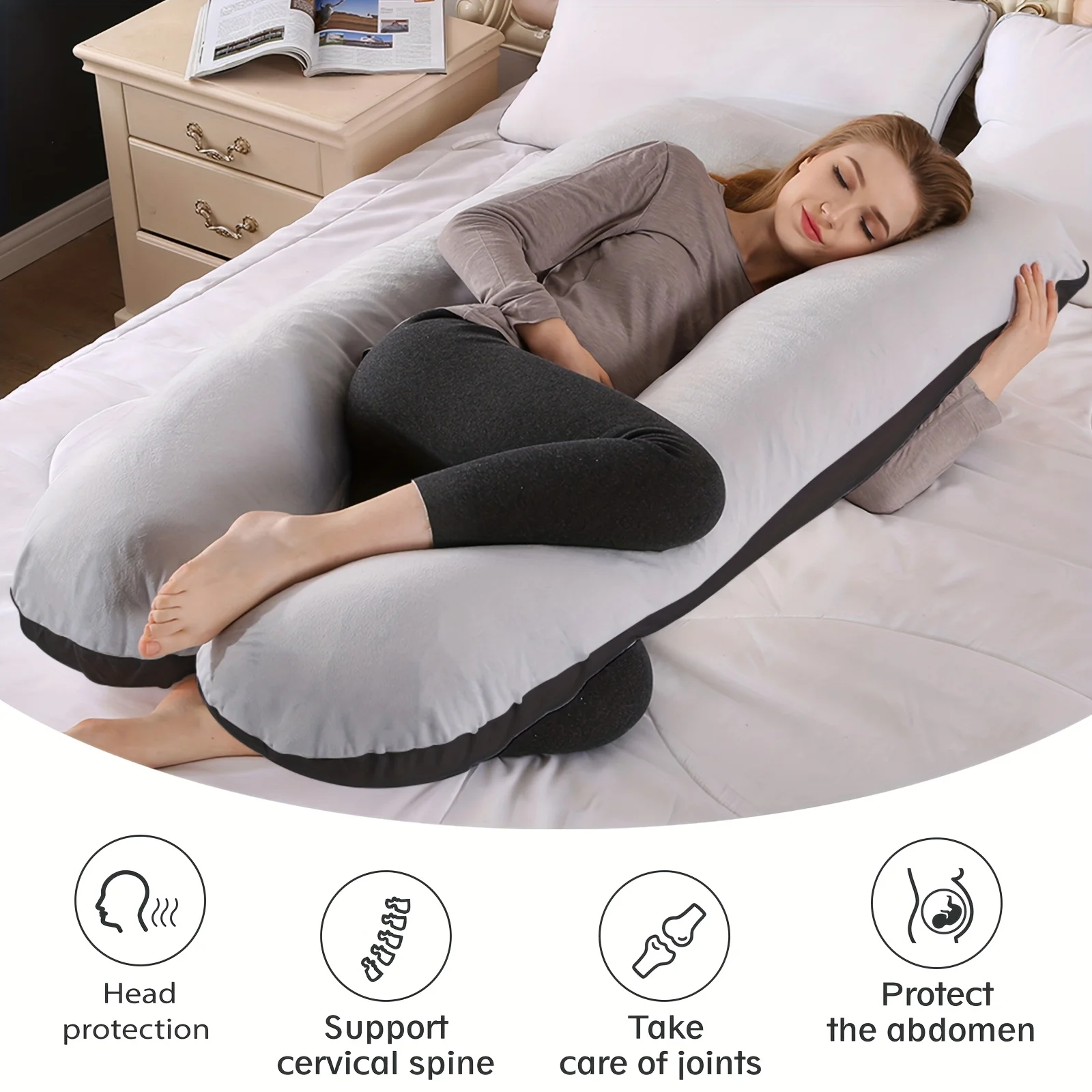 Almohada ergonómica en forma de U para soporte de cuello y espalda, almohada corporal de embarazo de maternidad, cojín para dormir de viaje de oficina para adultos