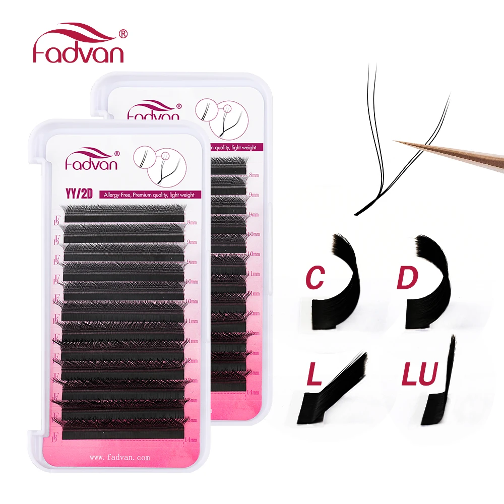 Fadvan 10 estuches de pestañas postizas en forma de YY, extensiones de pestañas de doble punta, pestañas negras preformadas, pestañas postizas brasileñas de visón sintético, envío gratis