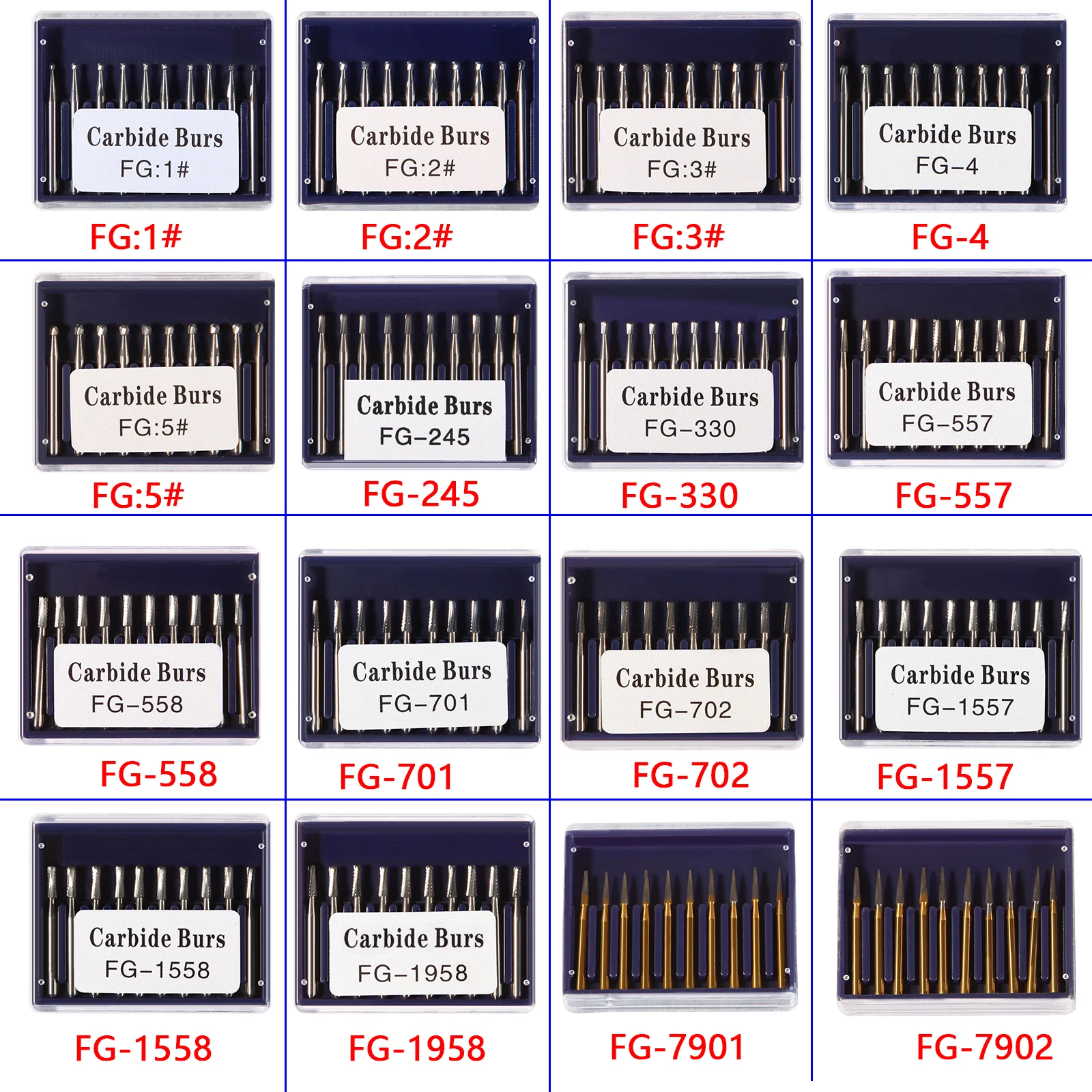Paquete de fresas dentales de acero de carburo de tungsteno FG/Endo/FGXL/RA para pieza de mano de alta/baja velocidad, laboratorio de dentista de acero de tungsteno y uso clínico, 1 paquete