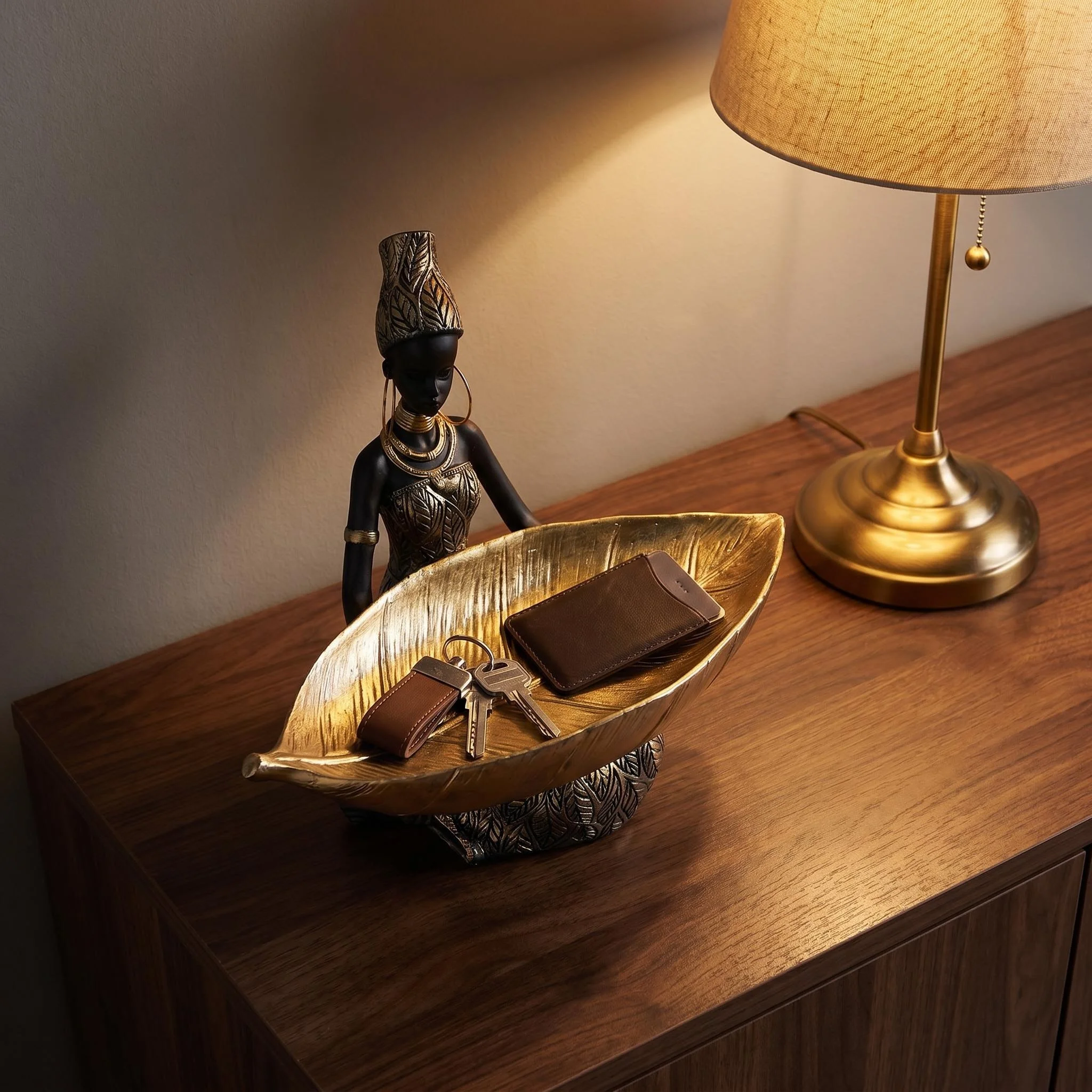 Escultura de plato de chica africana, adorno decorativo de almacenamiento para el hogar y la oficina, decoración de escritorio artesanal coleccionable Vintage