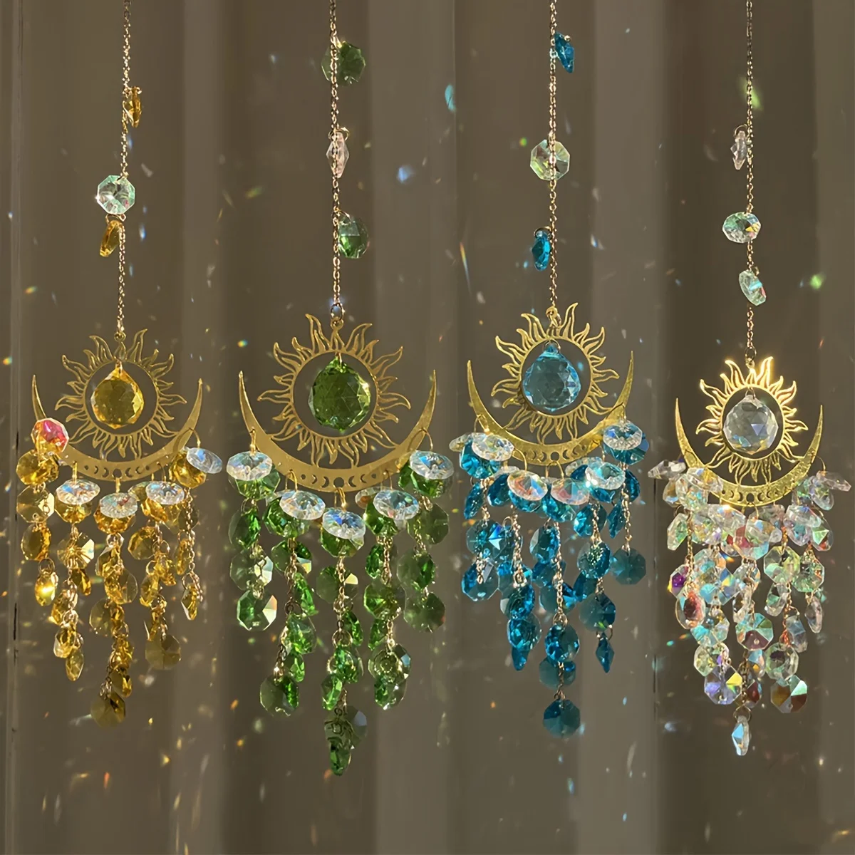 1 pieza de Adornos Luminosos para Jardín, Atrapasoles de Cristal con Diseño de Llama, Luna y Sol, Campanilla de Viento y Adornos Colgantes