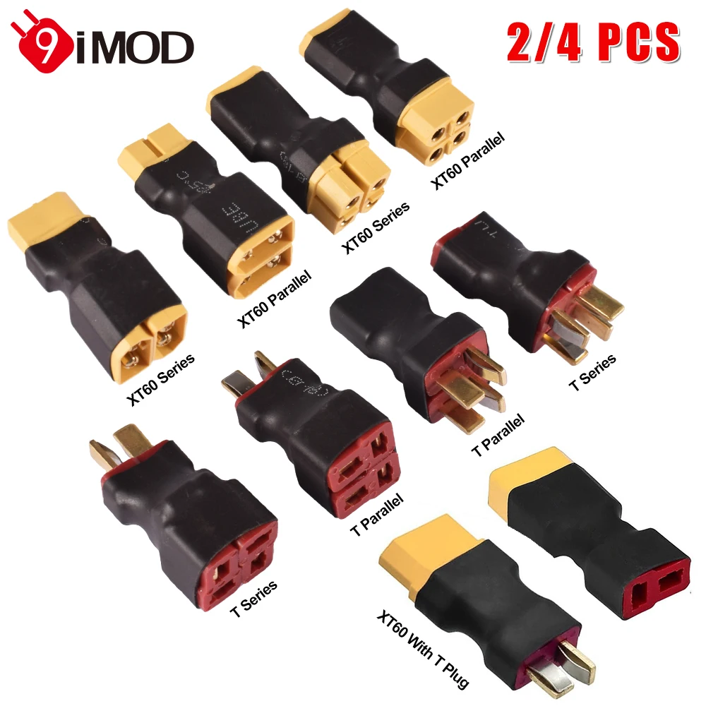 9IMOD 1/2 Uds XT60 T conectores adaptadores paralelos/serie sin cable 1 hembra a 2 macho/1 macho a 2 enchufes hembra para batería Lipo RC